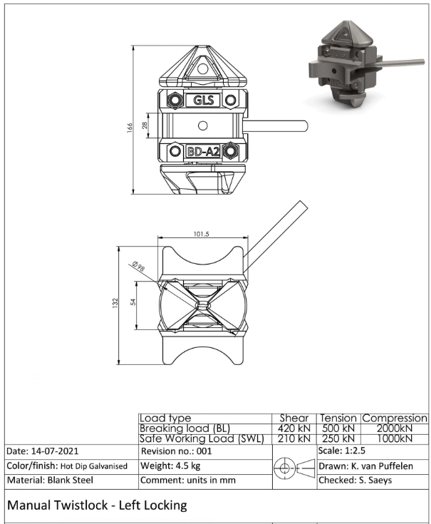 Twistlock intermediate standard ( venstre )