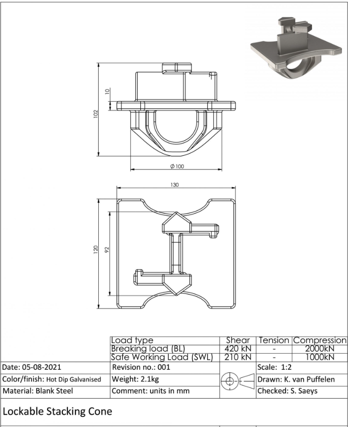 Selfhanging Stacking Cone – til stabling af containere